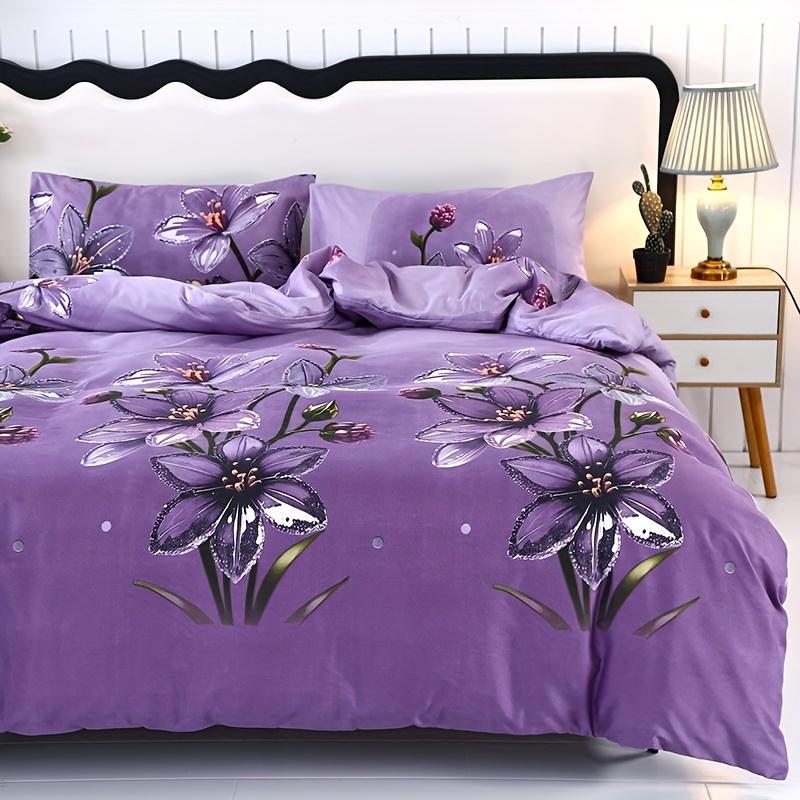 3pcs Polyester Printed Floral Soft Beige-Friendly Duvet Cover Set, One Duvet Cover Plus Two Pillowcases, Suitable for Bedroom