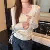 Korean Style Slim Fit U-Neck Long Sleeve Knitted Top for Women - Early Autumn 2024 Fashion Versatile Base Shirt