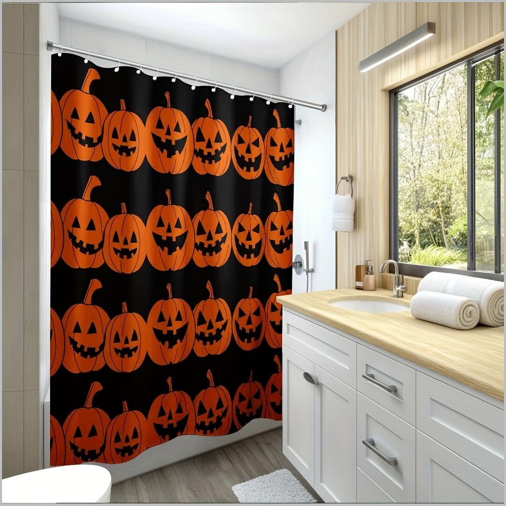 Suige Home Spooky Pumpkin Digital Printed Shower Curtain Halloween Bathroom Decor With Hooks, Machine Washable Polyester