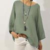 In Stock 2025 Women's Solid Color Cotton Linen Raglan Sleeve Round Neck Top
