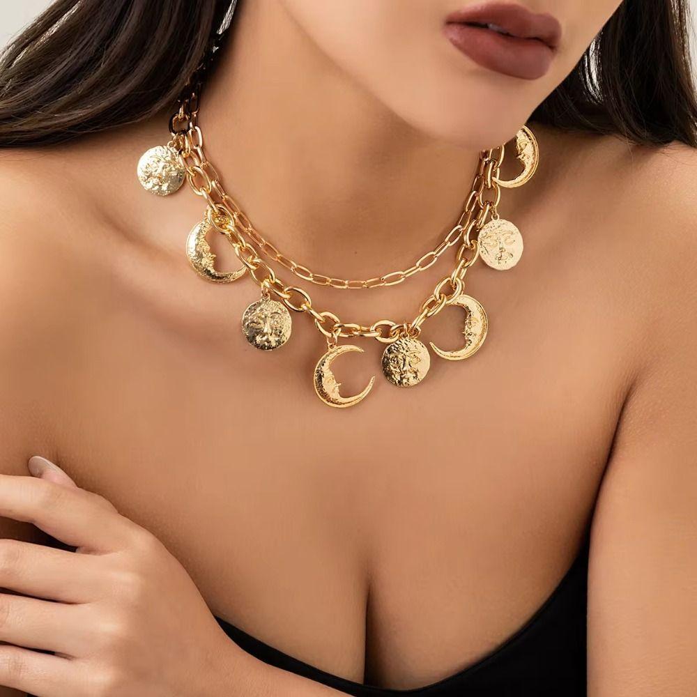 Geometry Multilayer Necklace Golden Cowboy Cowgirl Choker Metal Collarbone Chain  Holiday