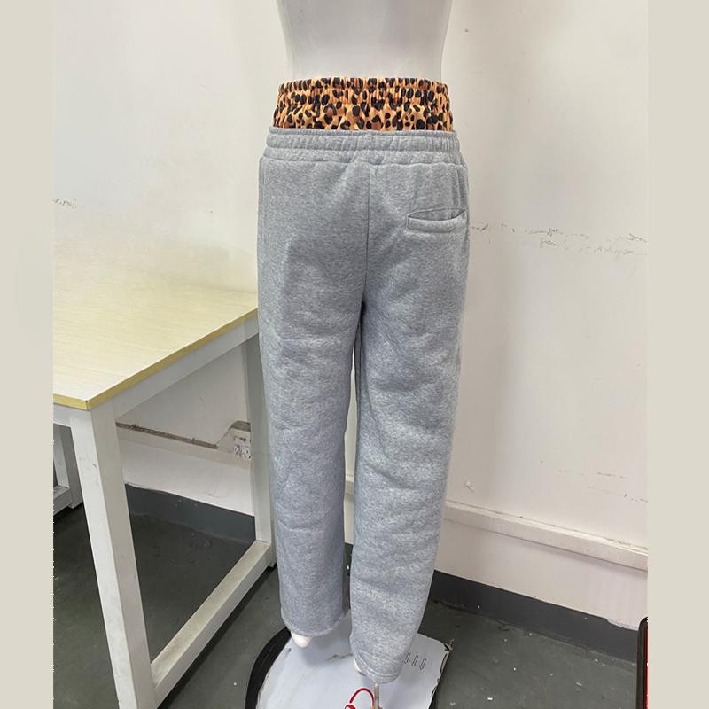 Pantaloni casual street Y2K europei e americani con fodera e ricamo di lettere con stampa leopardata