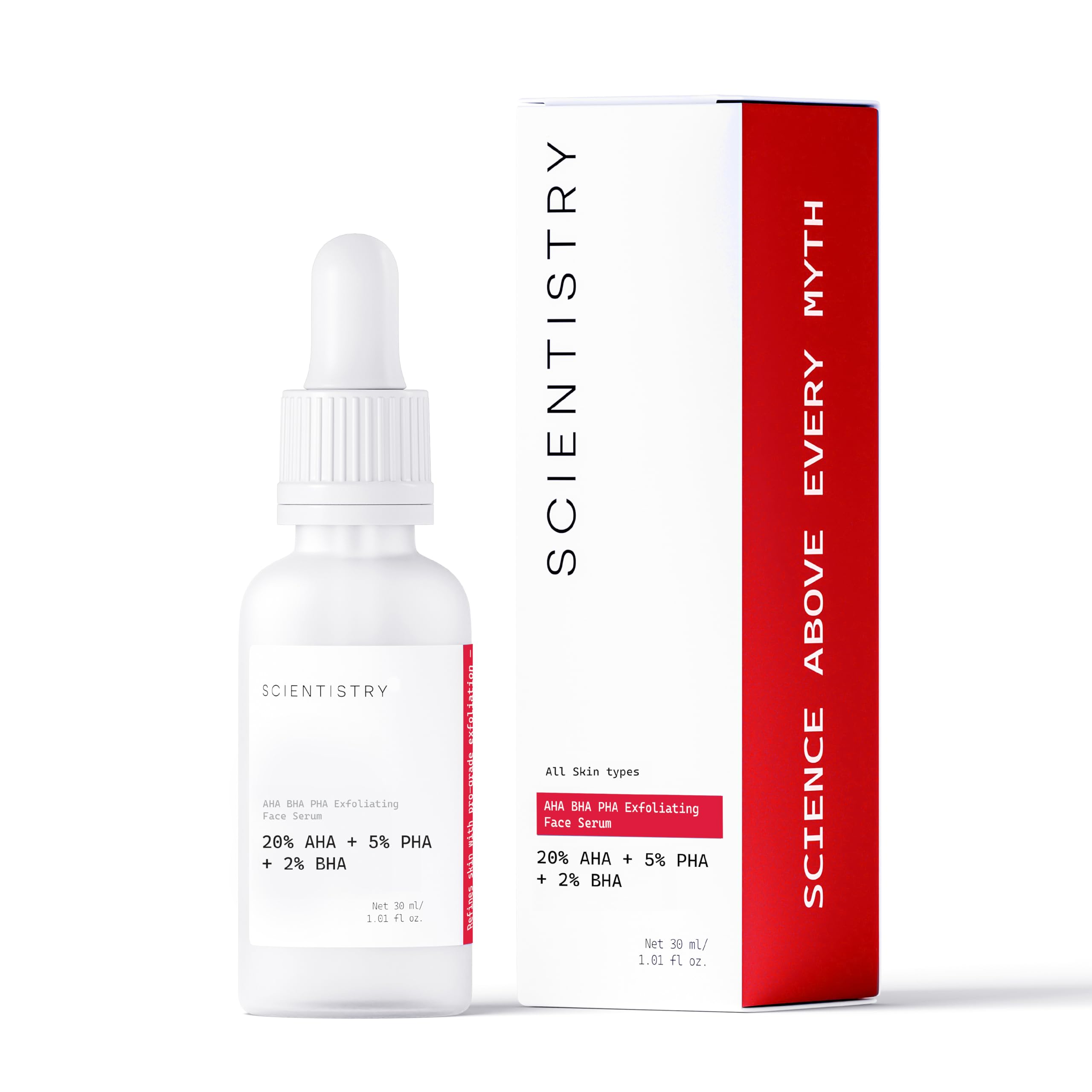 AHA BHA PHA Face Serum for Glowing Skin | 20% AHA (Glycolic & Lactic Acid) + 2% BHA (Salicylic Acid) + 5% PHA (Gluconolactone) | Exfoliating, Acne