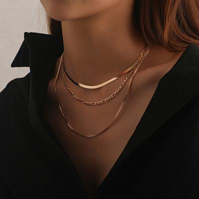 3-lagige Damen-Halskette, Punk, coole goldene Silberfarbe, verstellbare Schlangenknochenkette, geschichtete Halskette, Mode-Accessoires, Geschenk