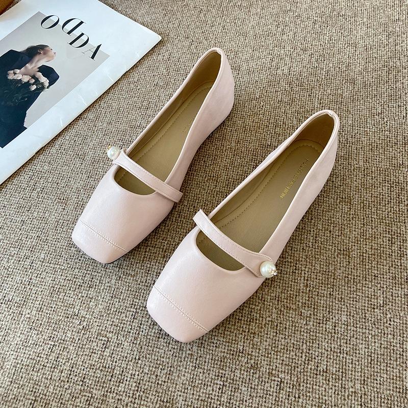 

W063-6 Gentle fairy wind Mary Jane shoes 2025 spring French temperament elegant square head shallow mouth evening shoes 40 розовый