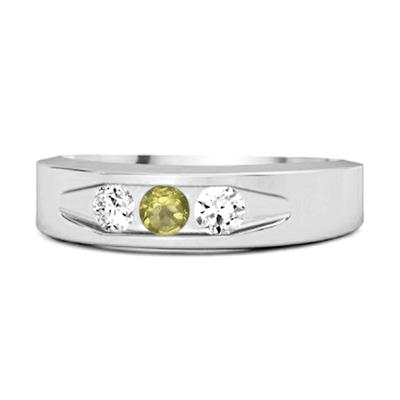 Peridot Three Stone Band Ring -925 Sterling Silver