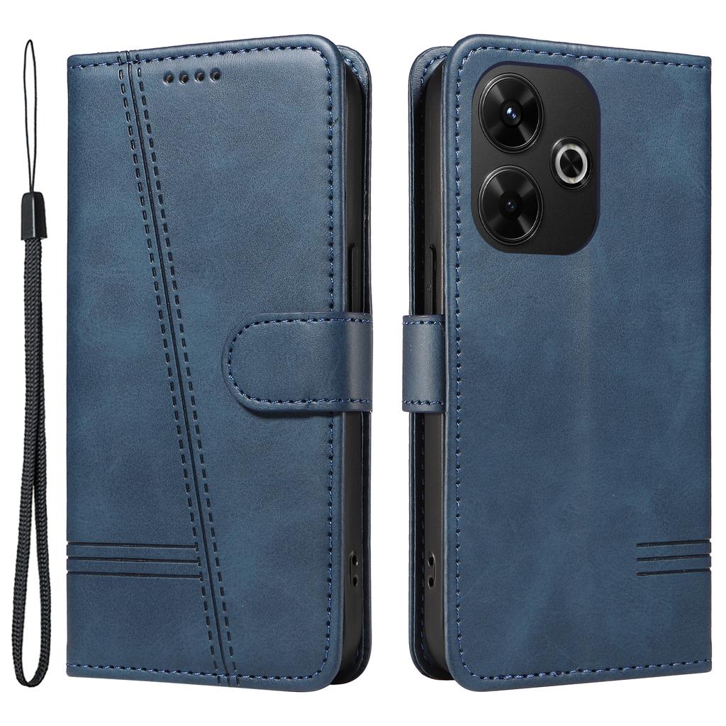 For Xiaomi Redmi 13 5G/13 4G Anti-Scratch Phone Case Imprinted Line PU Leather Cover Wallet with Wrist Strap
