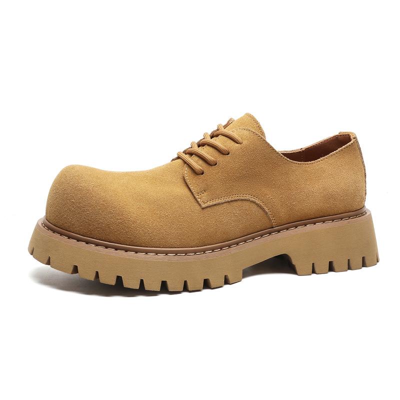 Neue Herrenschuhe mit runder Spitze, Schnürung, Leder, lässiger Trend, Jugend, dicke Sohle, höhenverstärkend, Nische, Leder-Herrenschuhe 24287-J