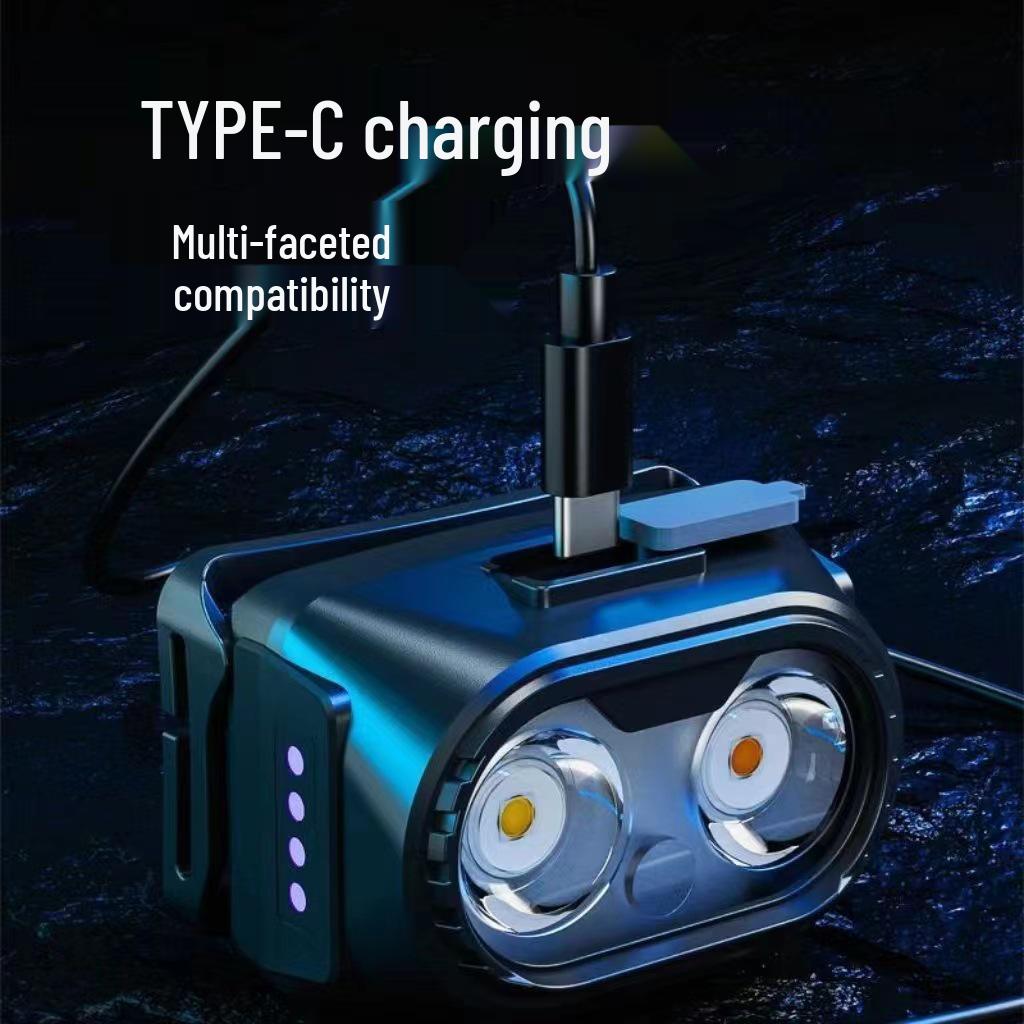 Rechargeable LED Sensor Headlamp: Ultra-Bright, Long Battery, Perfect for Night Fishing, with Red and White Lights.