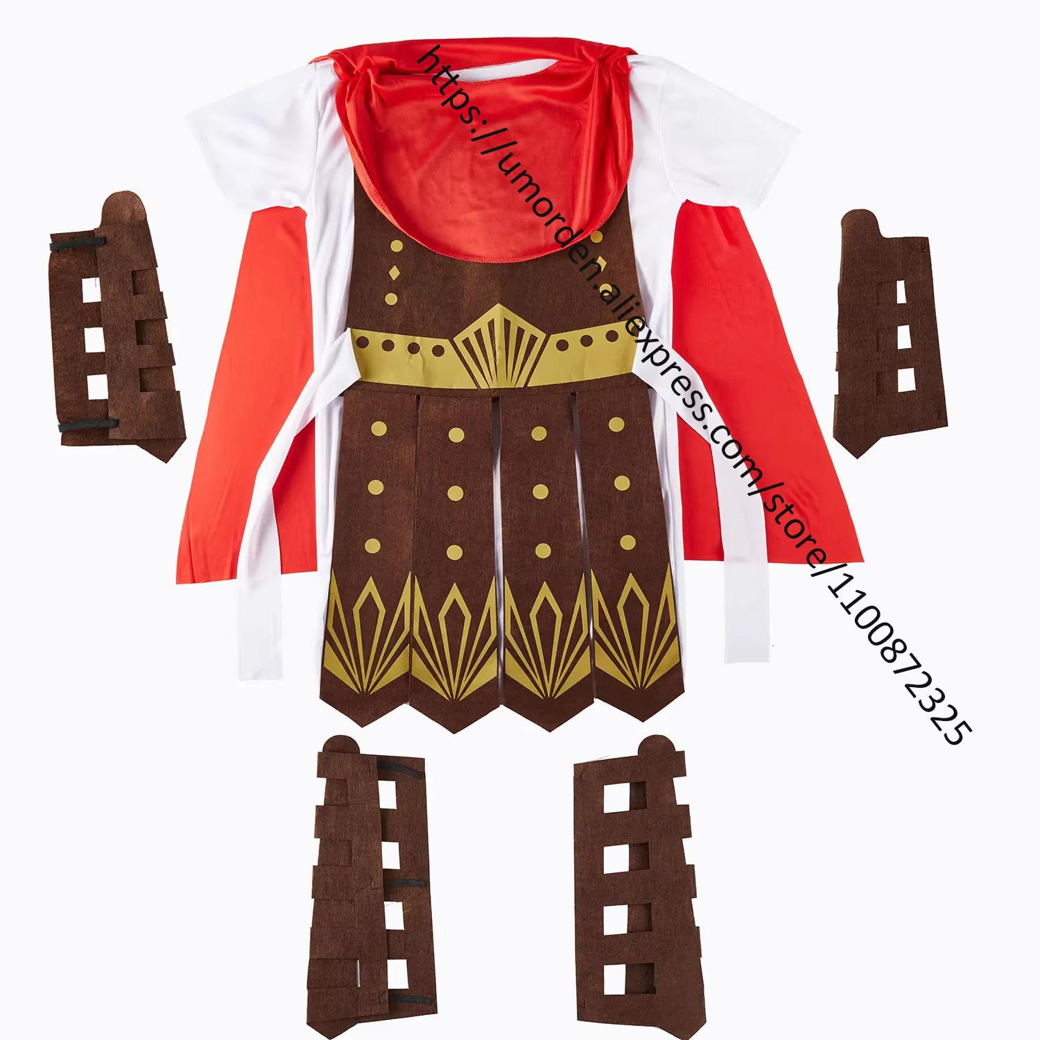 Kind Grieks Romeins Krijger Gladiator Kostuum Jongens Ridder Julius Caesar Cosplay Halloween Feest Carnaval Mardi Gras Verkleedkleding XL(height 130-150cm) red