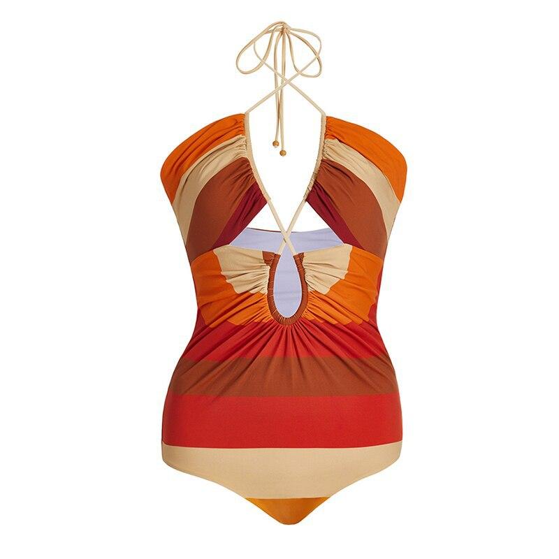 

Новый цельный купальник на бретелях, женский обтягивающий купальник в полоску в ретро-стиле, шифоновый костюм с длинной юбкой S