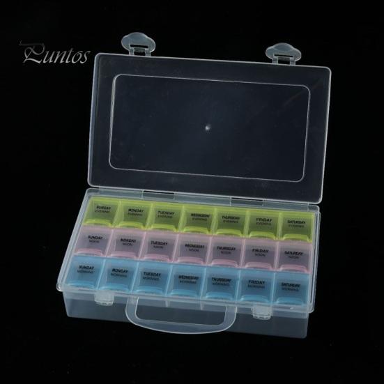 Wöchentlicher Pillen-Organizer, Aufbewahrungsbox mit Federdeckelverschluss, großes Fassungsvermögen, BPA-frei, große Kapazität, Medikamentenbox, Pillenbehälter