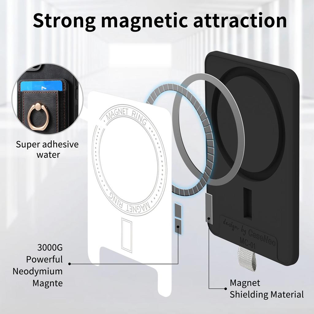 Magnetic Phone Case For Xiaomi Redmi 14C 4G/14R 5G/Poco C75 4G PU Leather Back Cover with Card Holder Ring Kickstand
