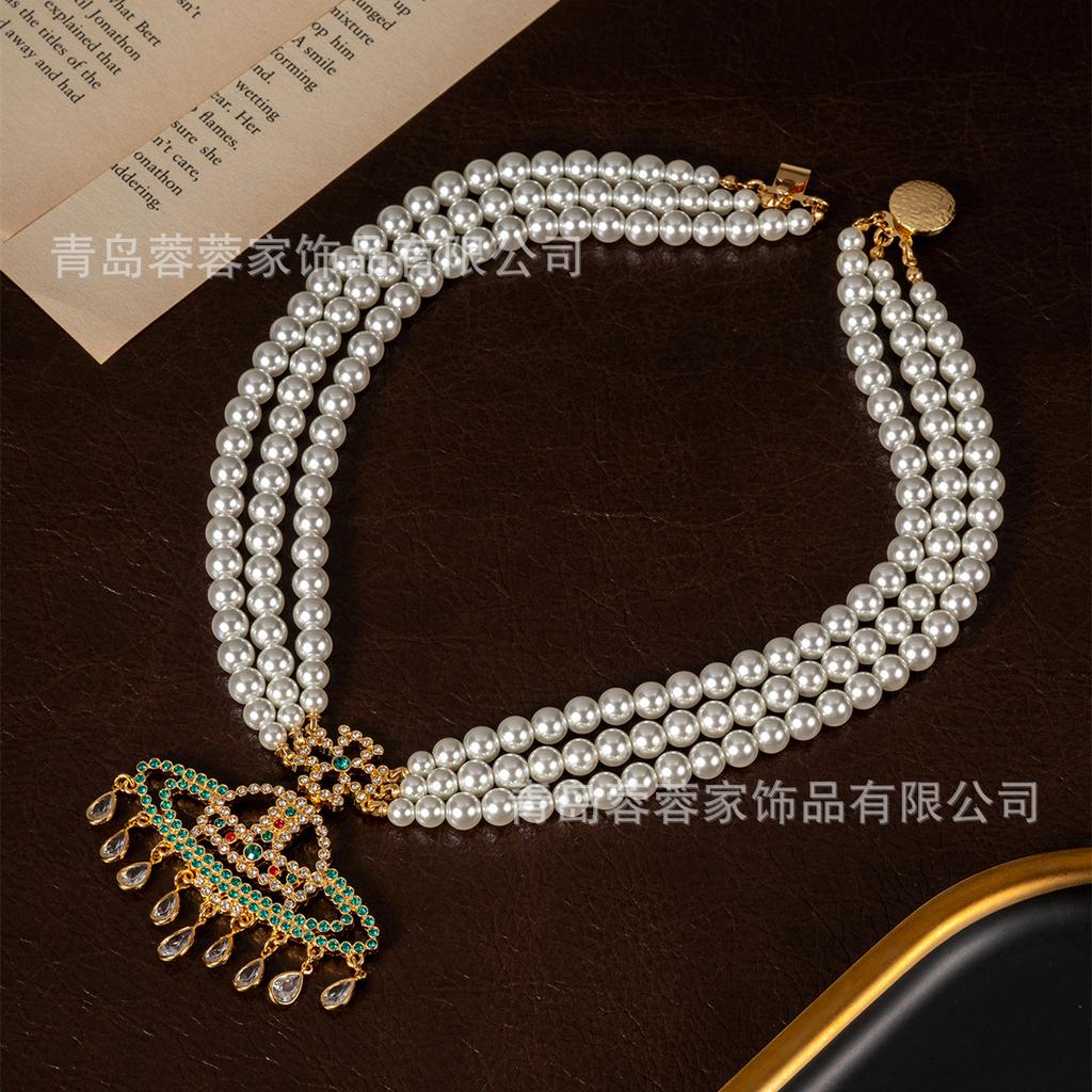 Cross Border Medieval Style Saturn Pearl Necklace Queen Dowager Vivian Waterdrop Tassel Vintage Earrings