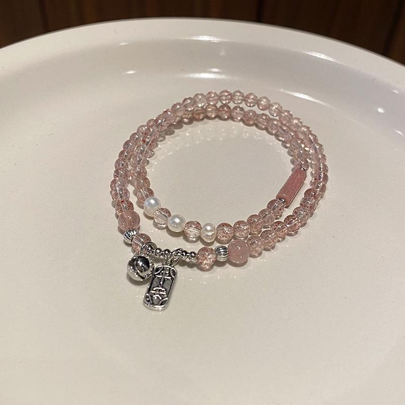 

Elegant Shoushan Stone & Strawberry Crystal Double-Layer Bracelet for Women