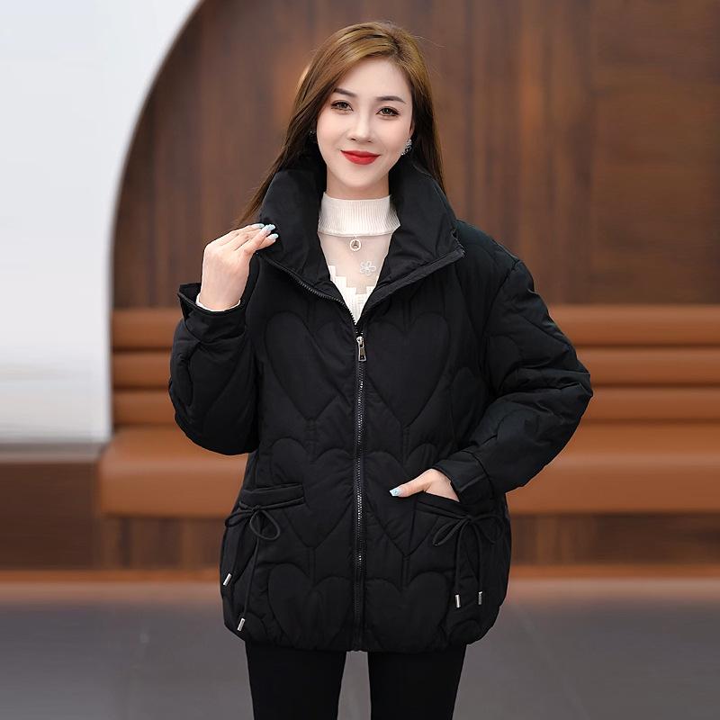 

Anti-season short bread down cotton clothes women s new small loose and thin stand-up collar small coat M чёрный