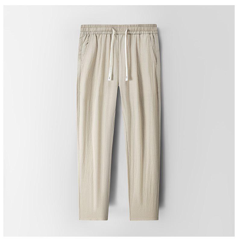 Men's Breathable Lyocell Linen Summer Trousers - Casual, Comfortable, Elastic Waist, Straight Leg, Solid Color.