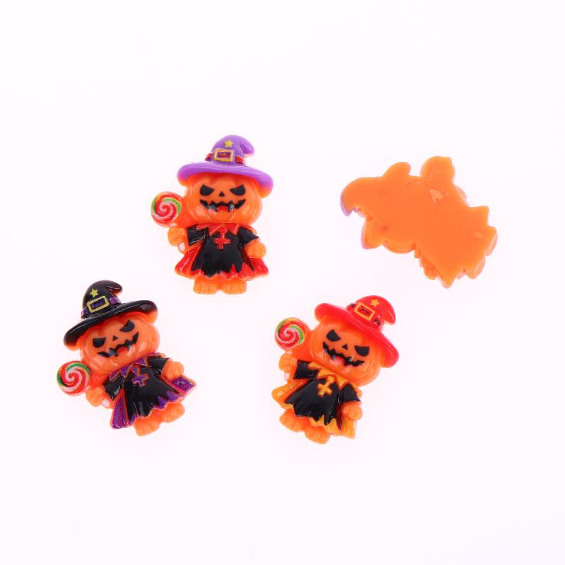 5Pcs Halloween Pumpkin Wizard Jack Resin Charms With Cute Witch Design Perfect For Diy Jewelry Making Halloween Party Decor