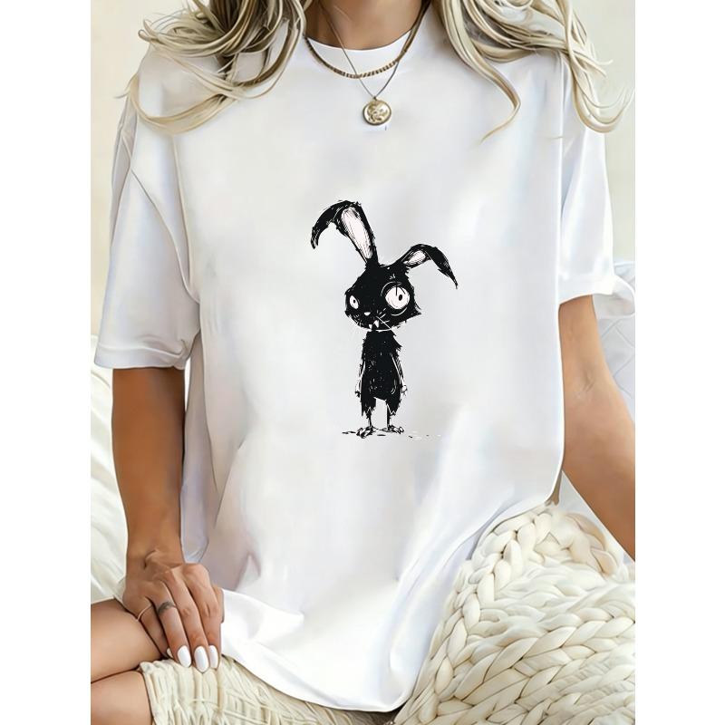 Oversized T Shirt Dress Black Bunny Cartoon Print Casual Streetwear Fashion Women Summer Outfit