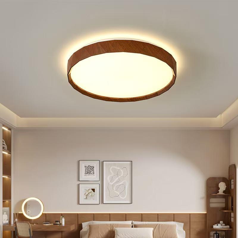 Mid-Century Ultra-Thin Walnut Grain Ceiling Light for Living Room & Bedroom