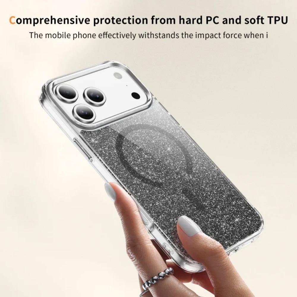 Bling Glitter Transparent For Magsafe Case For iPhone 17 Air 16 15 14 Plus 13 12 Pro Max Anti-yellow PC Magnetic Charging Cover