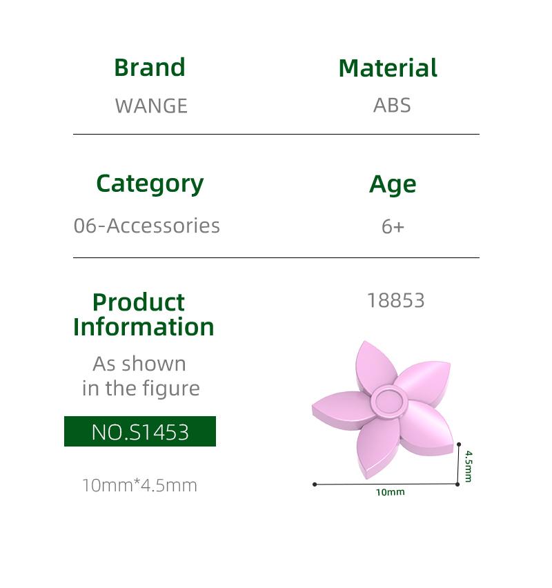 Non-Toxic 1388Pcs/Lot 18853 Hair Flower With Pointed Petals Building Blocks Moc Color Accessories Compatible With Bricks Parts Toys