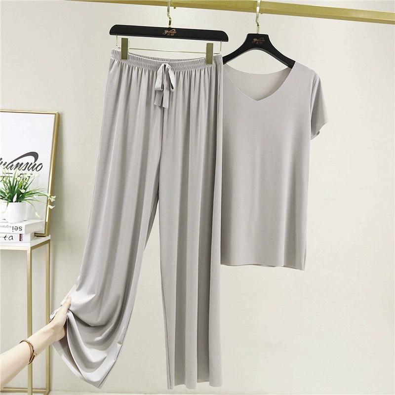 Sommer Koreanische Version des Dünnen Kurzarm-Anzugs Damen Eisseide Lässiger Zweiteiler Kurzarm-T-Shirt Kühle Hose