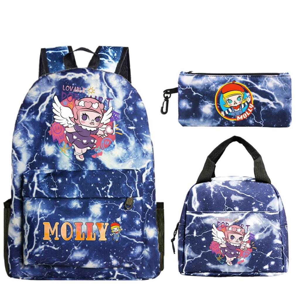 Cute Molly Cartoon Peripheral Casual Backpack Printing Trend Primary and Secondary School Schoolbag Three-piece Set