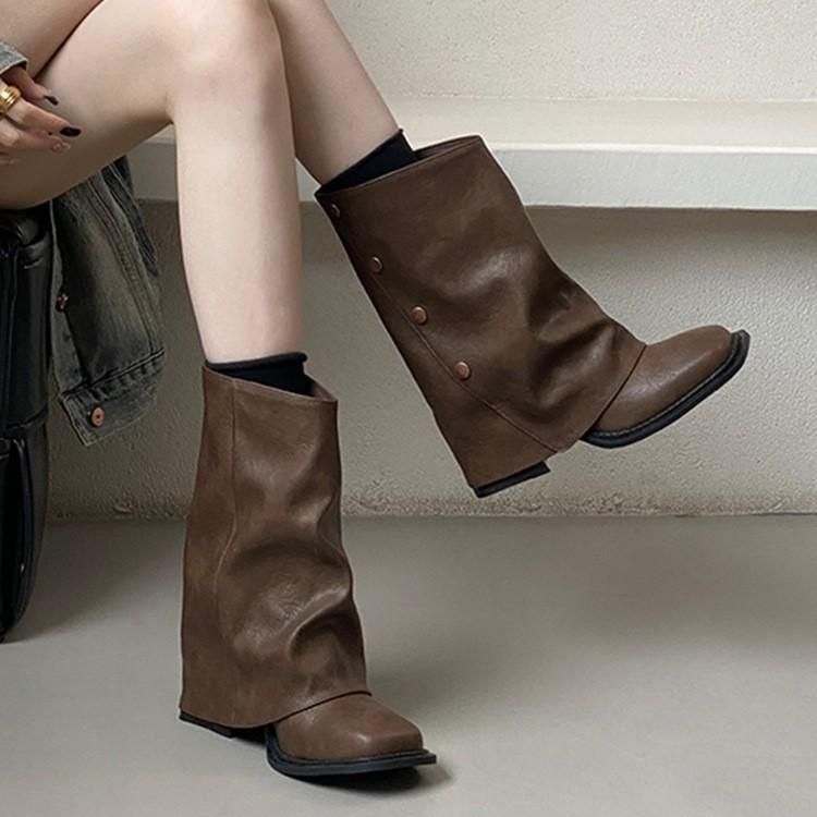 Thick heel short boots women's new 2025 autumn and winter women's boots locomotive boots short boots pant tube boots square Martin boots