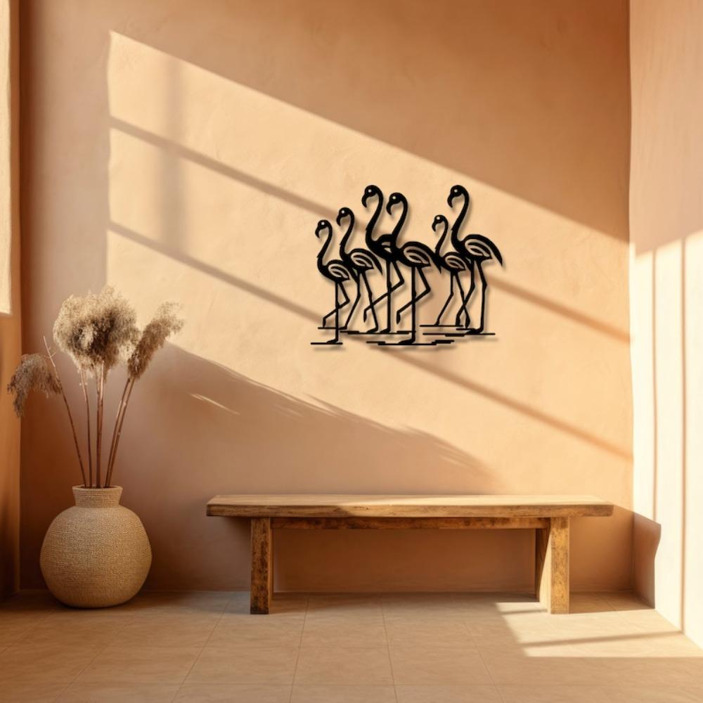 Minimalist Flamingo Metal Wall Art Black Silhouette Sculpture Modern Home Office Lake House Decor