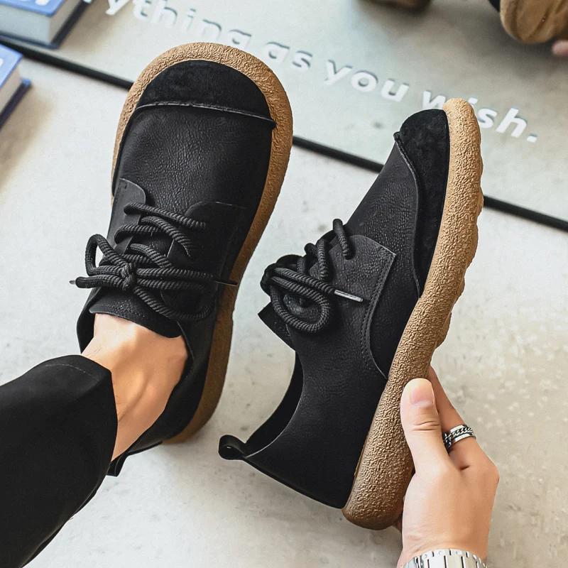 Men's Casual Shoes Comfortable Retro Men's Leather Casual Shoes Men's Fashion Retro Flat Boots for Men Shoes