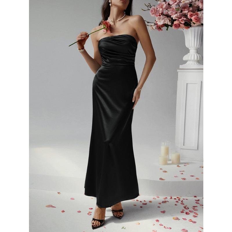 Female Slim Solid Color Strap Breast Evening Dress Long Skirt Women's Clothing
