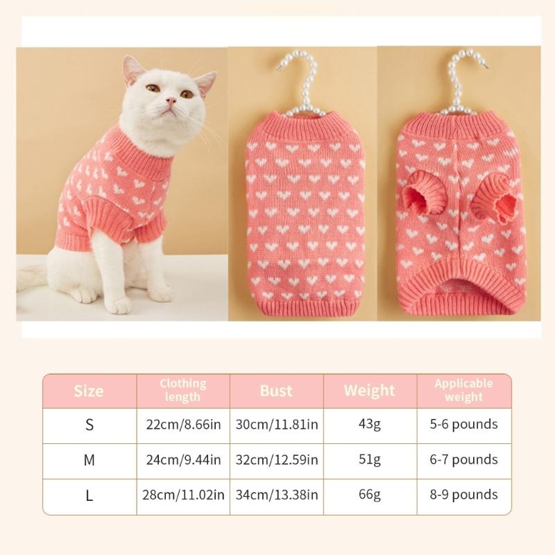 Valentines Day Pet Sweater Dress for Small Dogs All Size Cats Heart Pattern Designs Knitdress Turtleneck Knitwear
