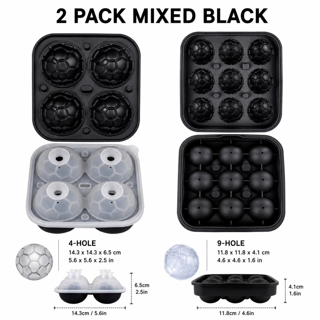3D Soccer Ball Silicone Ice Cube Maker Tray 9-Cavity Football Ice Sphere Mold For Party Whiskey Cocktails Beverages Ice Trays