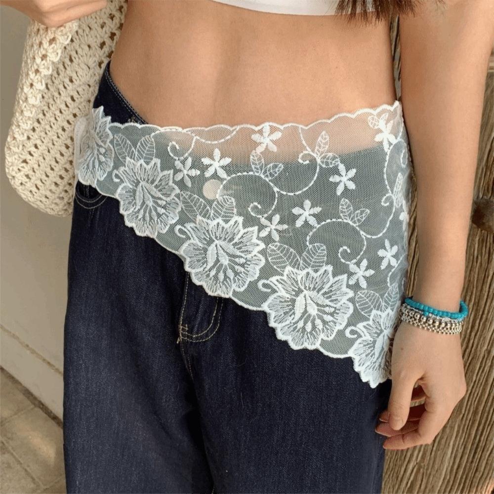 Layered Design Korean Lace Apron White Belted Overlap Scarf Niche Lace Triangle Belt  Photography