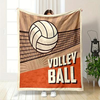 A Volleyball with a Net, Sunburst Pattern, and Bold "VOLLEY BALL" Text. for All Seasons Blanket Lunch Break Throw Gift