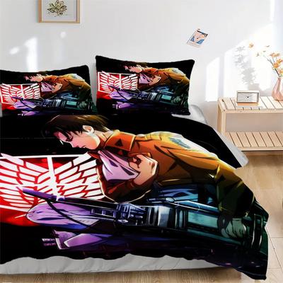 Attack on Titan Aufklärungstrupp Bettwäsche-Set Bettbezug Geschenk für Schlafzimmer, Enthält 1 Bezug und 2 Kissenbezüge, Ohne FüllungB159
