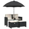 VidaXL Canapé de jardin 2 places avec parasol et tabourets noir rotin, canapé d’extérieur, chaise longue de jardin, canapé 365882
