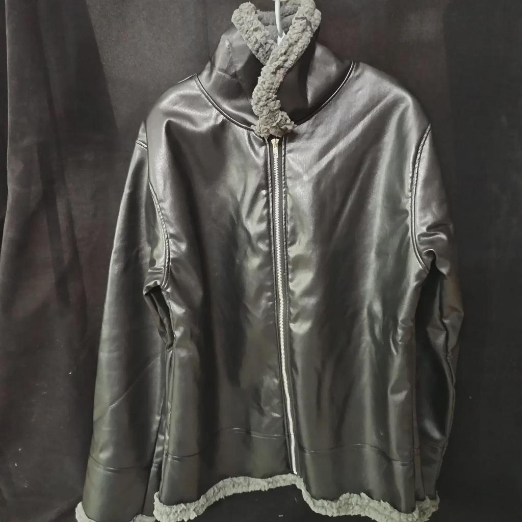 Men's Nordic Winter Faux Fur Coat with Zipper and PU Leather Collar.