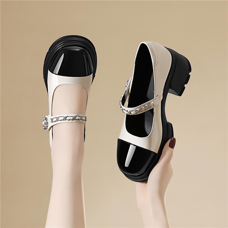 Coarse Heel Hot Diamond with Women's Single Shoes, Spring New Thick-soled French Small Fragrance