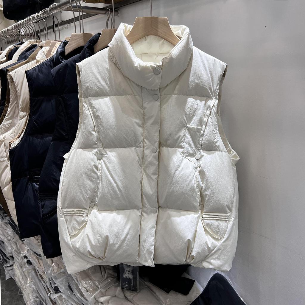 Women's 2023 Autumn/Winter White Duck Down Stand Collar Vest - Fashionable, Loose, and Slimming Waistcoat Outerwear