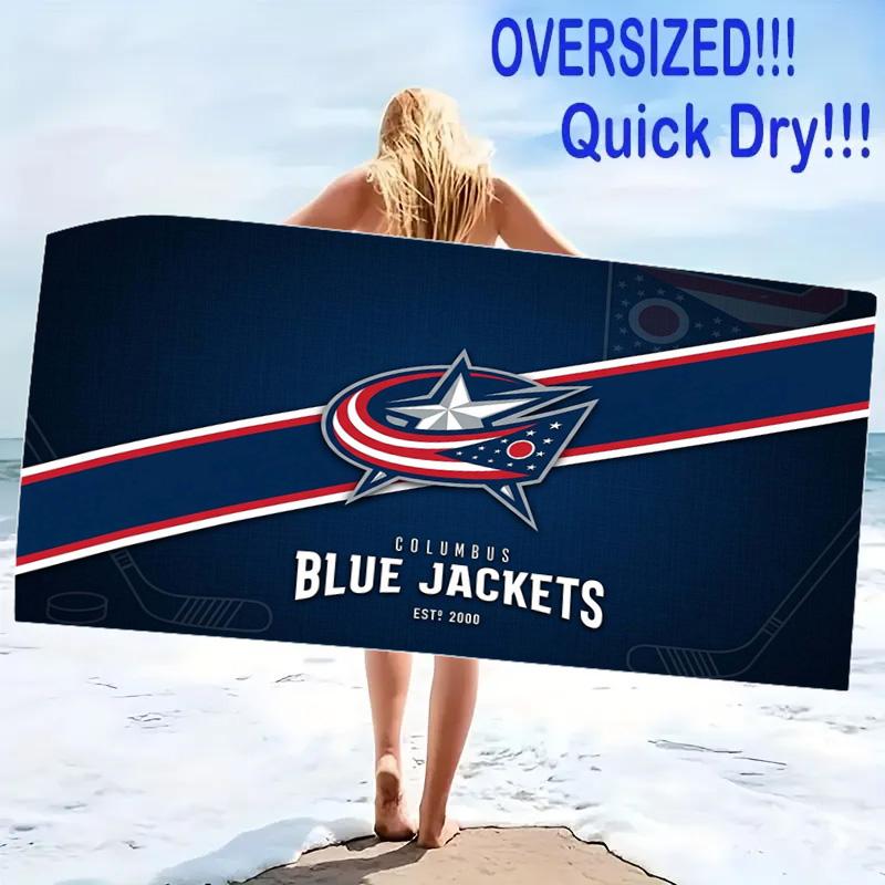 Columbus Blue Jackets Print Beach Towel, Large Soft Quick Dry Towel for Beach Camping Swimming