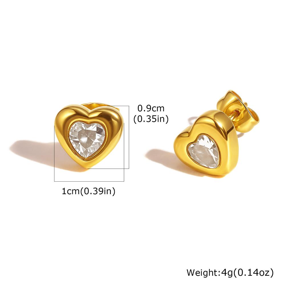 Wind 18K Gold Stainless Steel Love Inlaid Pink Zircon Pendant Necklace Earrings Niche Jewelry