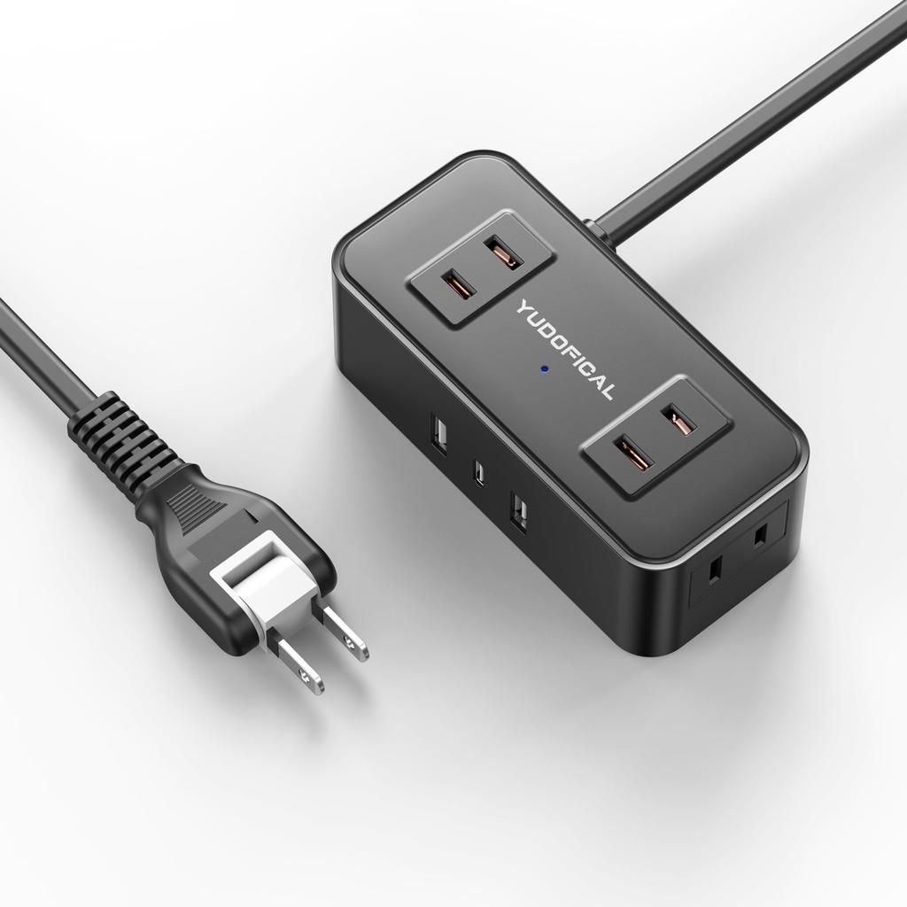 YUDOFICAL Steckdosenleiste Verlängerungskabel, 2m, mit Steckdosen und USB, Oktopus-Verkabelung, 4 AC-Steckdosen, 2 USB-A-Anschlüsse + Typ-C-Anschluss, Wandmontage, Oktopus