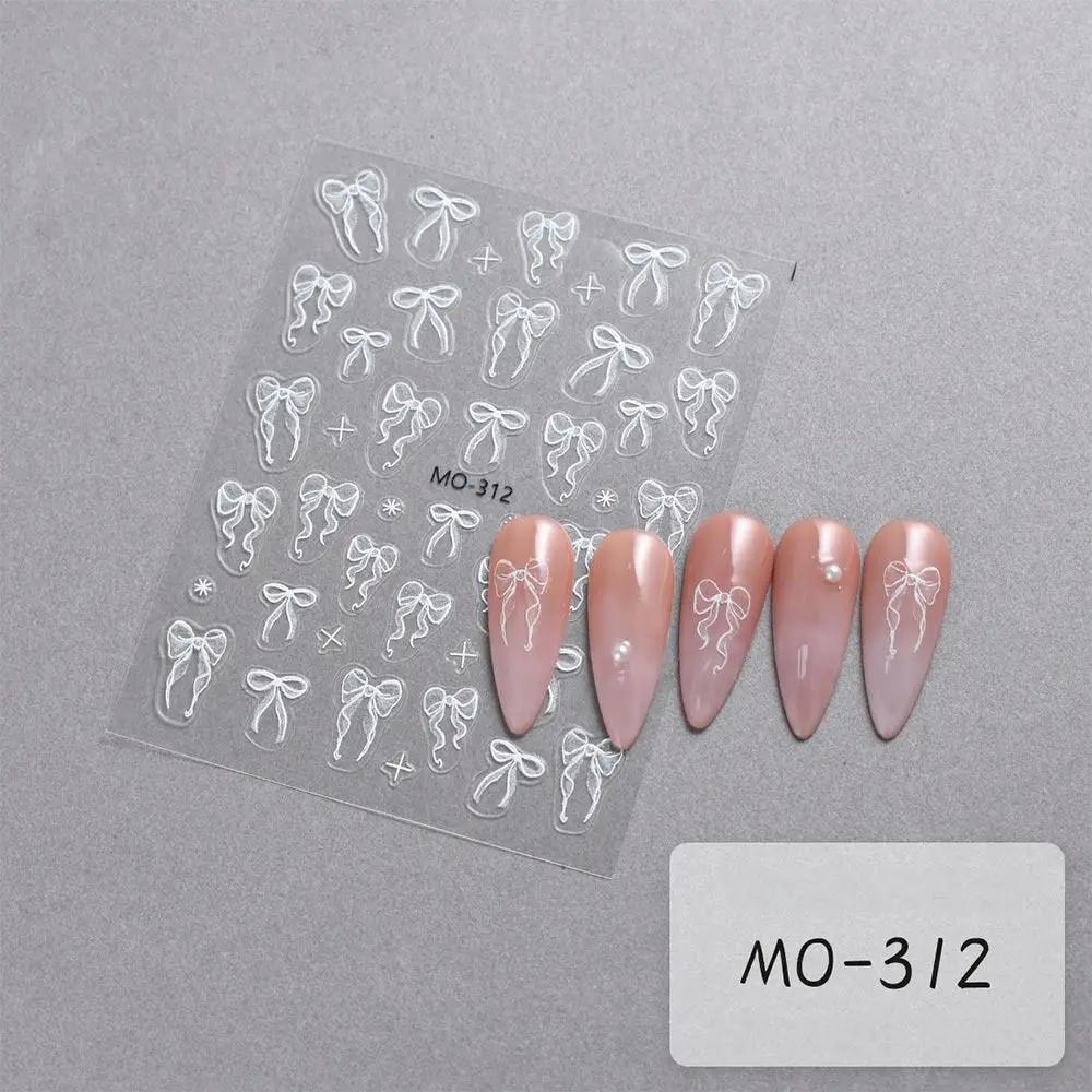 

Ultra-thin Bowknot Flower Nail Art Sticker 3D Embossed Self-Adhesive Slider Nail Art White Summer Nail Art Decal Decoration