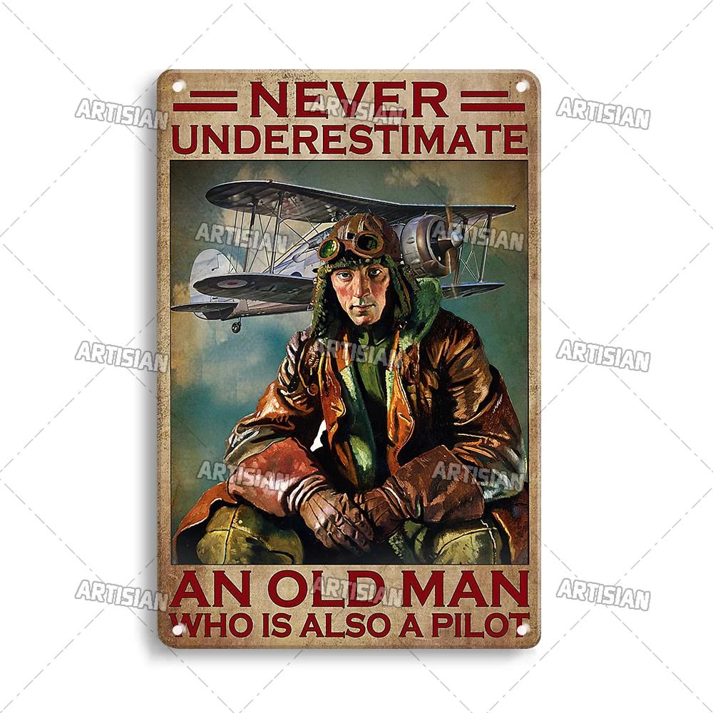 ARTISIAN Male Pilot And Airplane Decorative Plate Vintage Metal Poster Man Cave Home Wall Decor Sign Retro Wall Metal Tin Sign