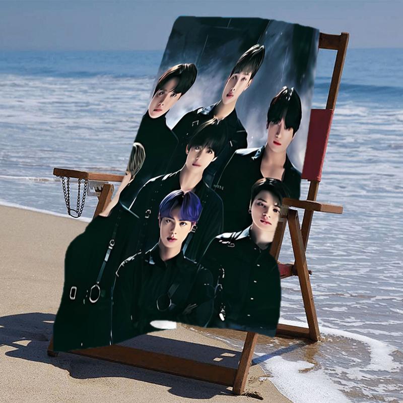 proof beach towel with a Kpop BTS pattern - soft,absorbent,quick-drying,machine washable - perfect for swimming,camping,bathing