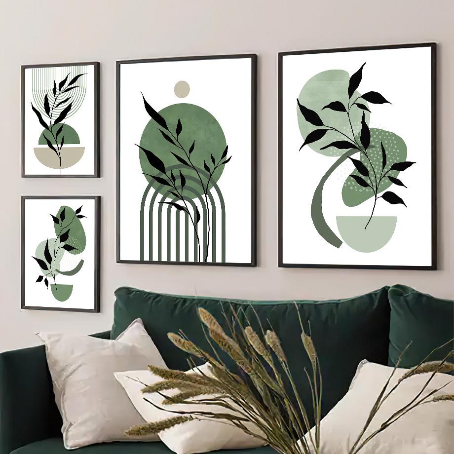 Linii geometrice nordice: Poster de artă abstractă modernă din seria verde pentru sufragerie