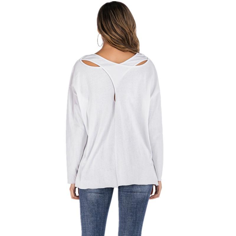 Women's Fall Street Pullover Leaky Back Long-sleeved Round Neck Loose Women's T-shirt