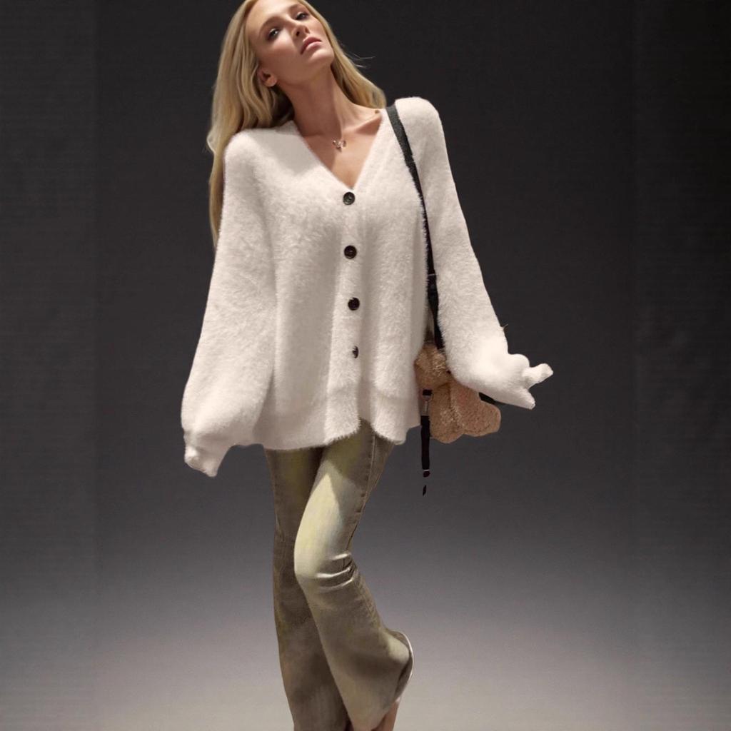 Autumn/Winter Plus Size V-neck Mink Velvet Knitted Cardigan